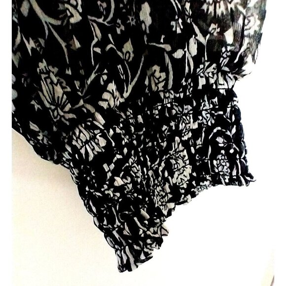 Old Navy Sheer Overlay Blouse Floral Print Long Puff Sleeves Smocked Waist - XXL - Picture 8 of 9